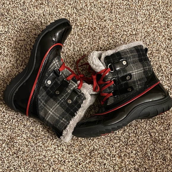 Anne Klein Sport Plaid Boots with Faux Fur - Picture 2 of 8